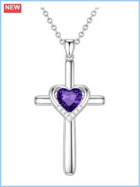 Cross Necklace February Birthstone White Gold Finish Infinity Pendant